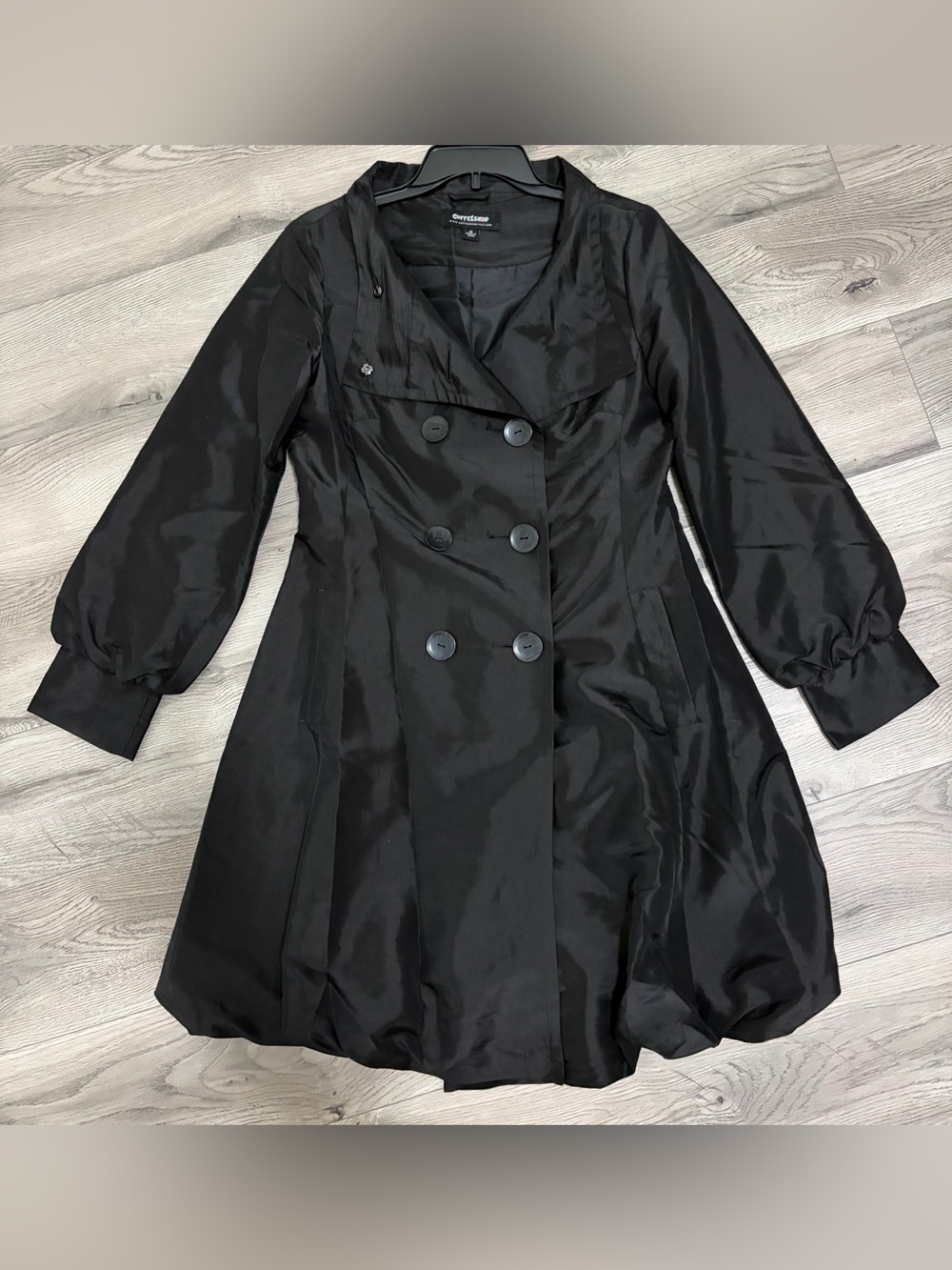 CoffeeShop Black Double-Breasted Trench Coat Like New